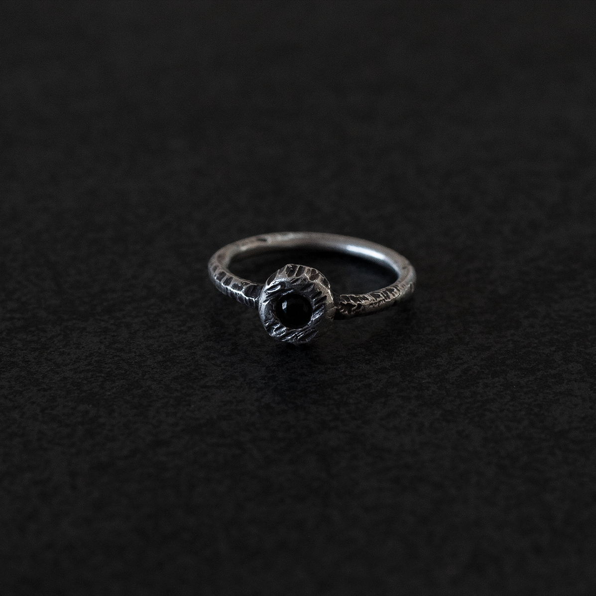 Belize silver skinny ring in size US 7.0 with black diamond, BZE